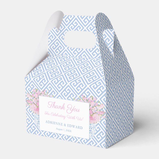 Preppy Blue And Pink Chinoiserie Chic Wedding Favour Box (Front Side)