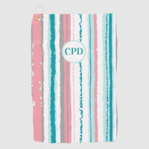 Preppy Blue and Pink Striped Monogrammed Golf Towel