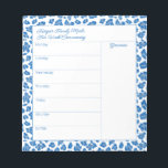 Preppy Blue And White Animal Print Meal Planner Notepad<br><div class="desc">A chic meal planner / weekly activities planner design that you can customise with your own text if preferred. The design features a blue and white Leopard print pattern border and template fields for you to customise the wording.</div>