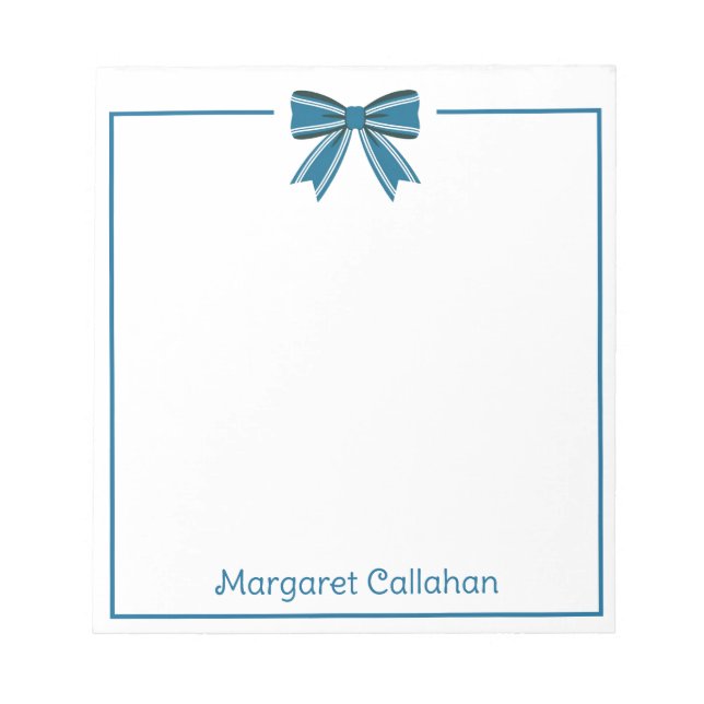 Preppy Blue and White Bow Personalised Notepad (Front)