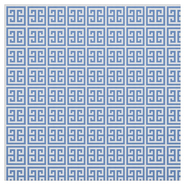 Preppy Blue And White Custom Colour Greek Key Fabric (Swatch)
