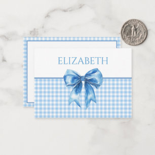 Preppy Blue and White Gingham and Bow Card