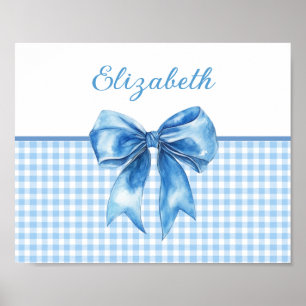 Preppy Blue and White Gingham and Bow Poster