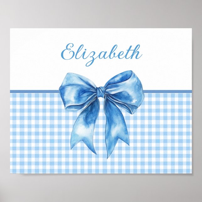 Preppy Blue and White Gingham and Bow Poster (Front)