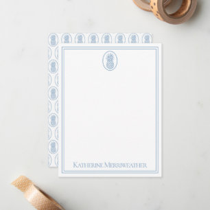Preppy Blue and White Pineapple in Frame Card