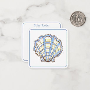 Preppy Blue and Yellow Plaid Scallop Seashell Card