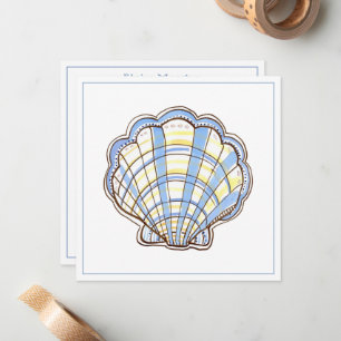 Preppy Blue and Yellow Plaid Scallop Seashell Card