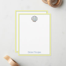 Preppy Blue and Yellow Plaid Scallop Seashell