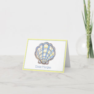 Preppy Blue and Yellow Plaid Scallop Seashell Note Card
