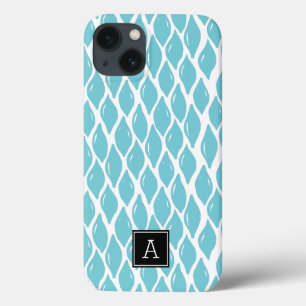 Preppy BLUE AQUA TEAL Black Monogram Personalised iPhone 13 Case