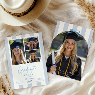 Preppy Blue Arch 4 Photo Graduatio Invitation