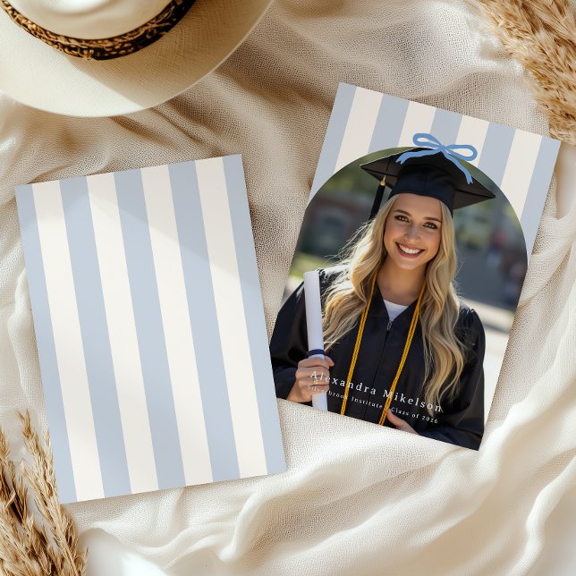 Preppy Blue Arch Photo Graduation  Announcement (Creator Uploaded)