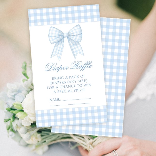 Preppy blue bow baby shower diaper raffle cards (Creator Uploaded)