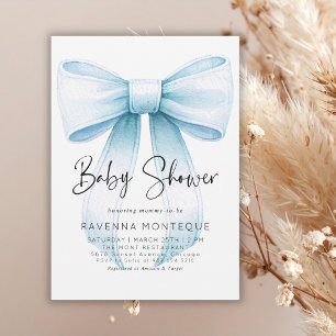 Preppy Blue Bow Clean Personalised Baby Shower Invitation