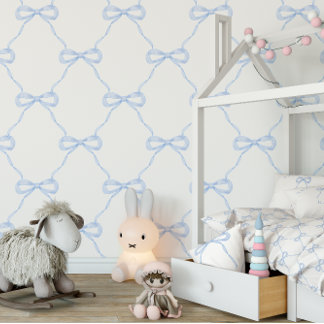 Preppy Blue Bow Grandmillennial Style Wallpaper