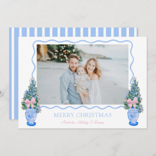 Preppy Blue Chinoiserie Christmas Tree Ginger Jars Holiday Card