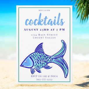 Preppy Blue Fish Coastal Cocktail Party Invitation