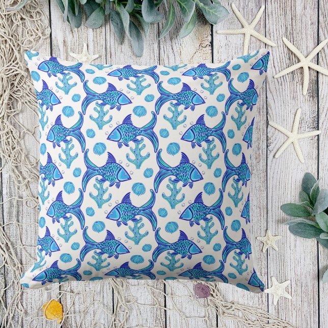 Preppy Blue Fish Pattern  Cushion (Creator Uploaded)