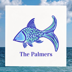 Preppy Blue Fish Personalised  Napkin