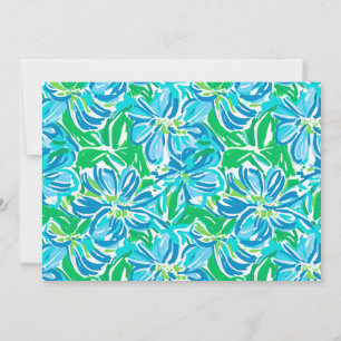 Preppy Blue Floral Greenery  Invitation