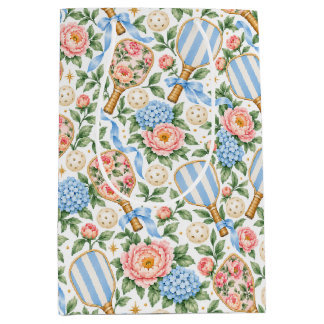 Preppy Blue Floral Pickleball Player Gift Medium Gift Bag