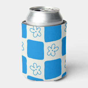 Preppy Blue Flower Chequered Pattern Can Cooler
