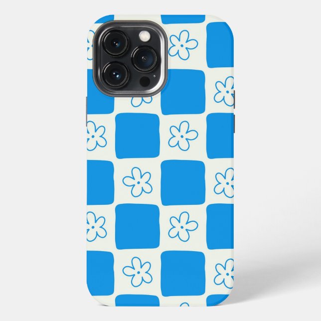 Preppy Blue Flower Chequered Pattern iPhone Case (Back)