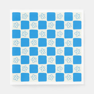 Preppy Blue Flower Chequered Pattern Napkin