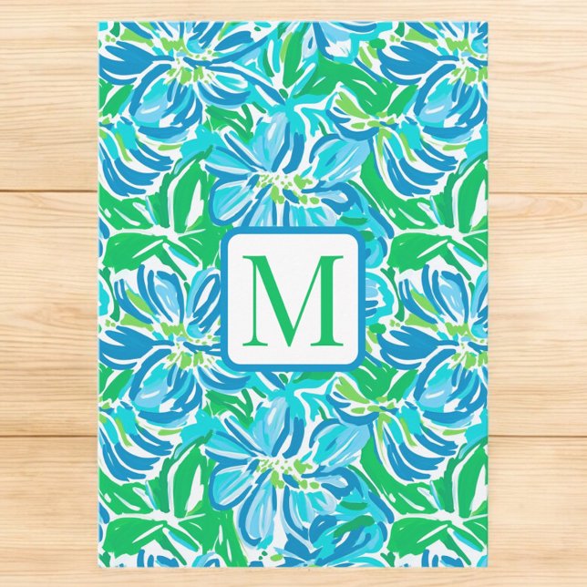 Preppy Blue Flowers Monogram Invitation (Creator Uploaded)