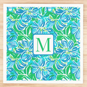 Preppy Blue Flowers Monogram Napkin