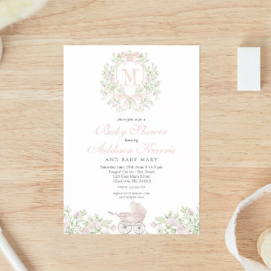 Preppy Blue Gingham Monogram Baby Shower Invitation