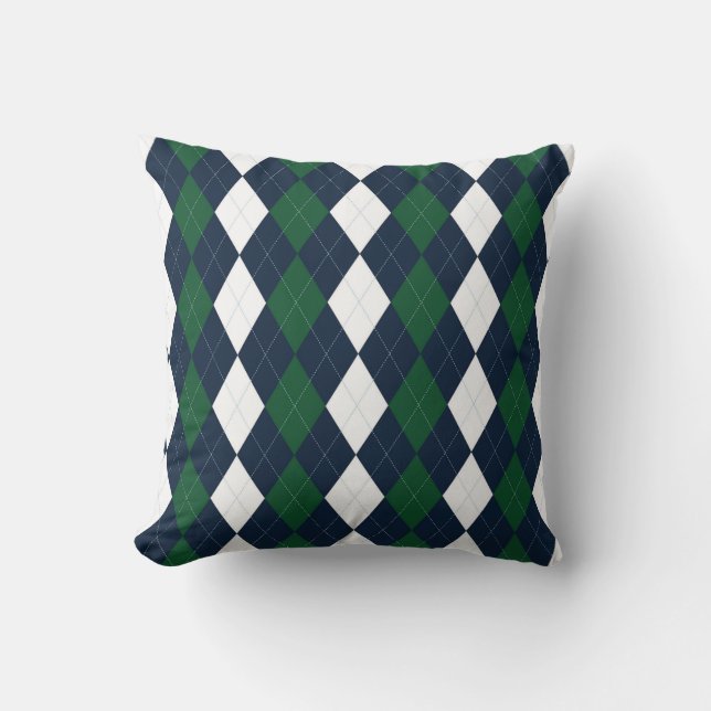 Preppy Blue & Green Argyle Pillow #2 (Front)