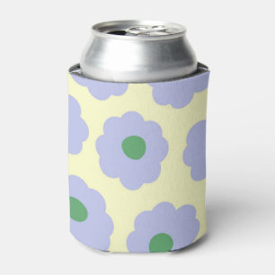 Preppy Blue Green Cute Hippie Flower Pattern Can Cooler
