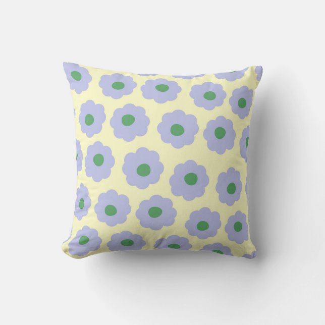 Preppy Blue Green Cute Hippie Flower Pattern Cushion (Front)