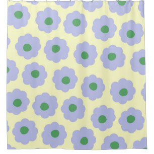 Preppy Blue Green Cute Hippie Flower Pattern Shower Curtain