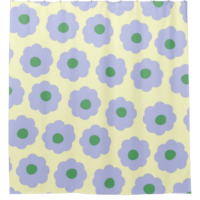 Preppy Blue Green Cute Hippie Flower Pattern Shower Curtain (Front)