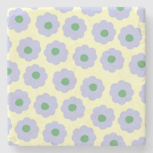 Preppy Blue Green Cute Hippie Flower Pattern Stone Coaster