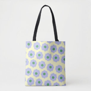 Preppy Blue Green Cute Hippie Flower Pattern Tote Bag