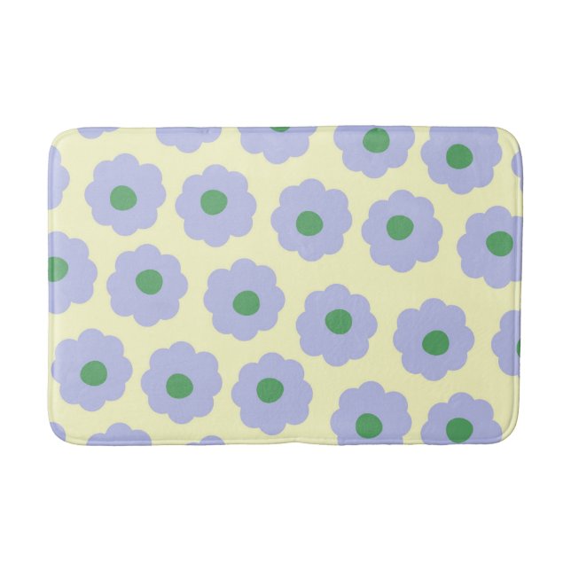 Preppy Blue Green Floral Simple Flower Pattern Bath Mat (Front)