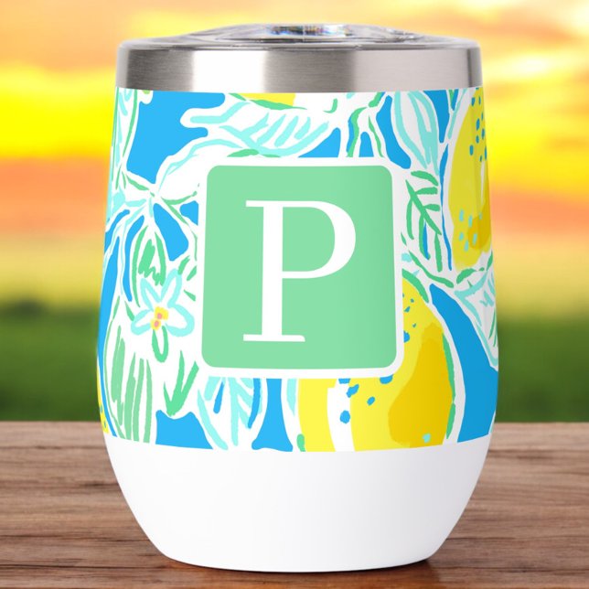 Preppy Blue Lemon Pattern Initial (Creator Uploaded)