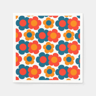 Preppy Blue Orange Hippie Flower Pattern Napkin
