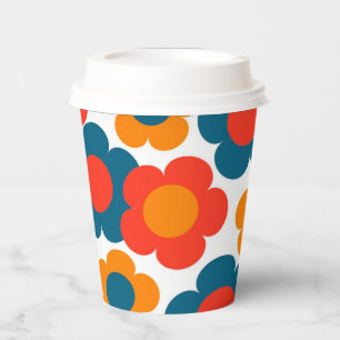 Preppy Blue Orange Hippie Flower Pattern Paper Cups