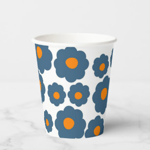 Preppy Blue Orange Hippie Flower Pattern Paper Cups