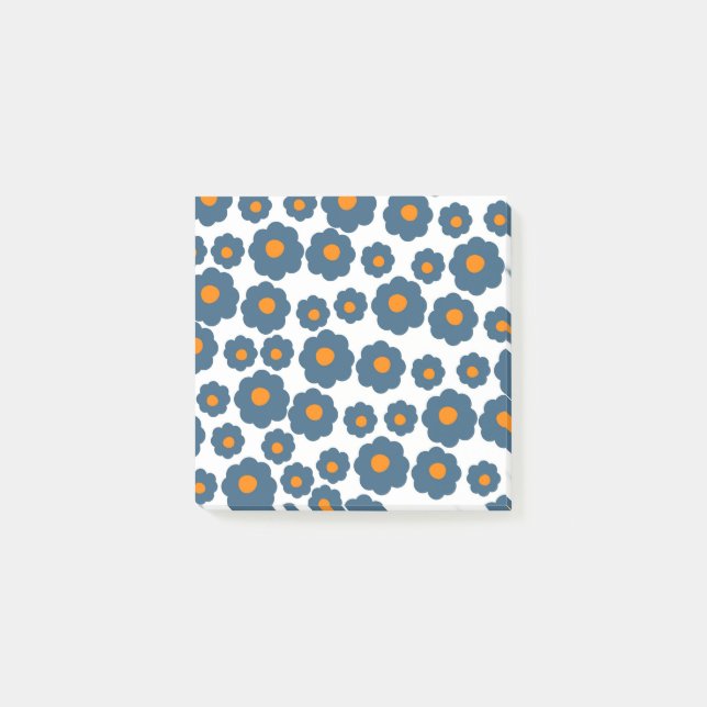 Preppy Blue Orange Hippie Flower Pattern Post-it Notes (Front)