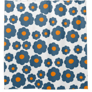 Preppy Blue Orange Hippie Flower Pattern Shower Curtain