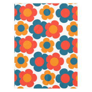 Preppy Blue Orange Hippie Flower Pattern Tablecloth