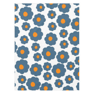 Preppy Blue Orange Hippie Flower Pattern Tablecloth