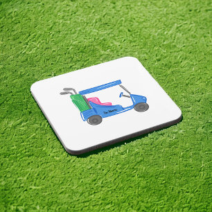 Preppy Blue Personalised Golf Cart Coaster