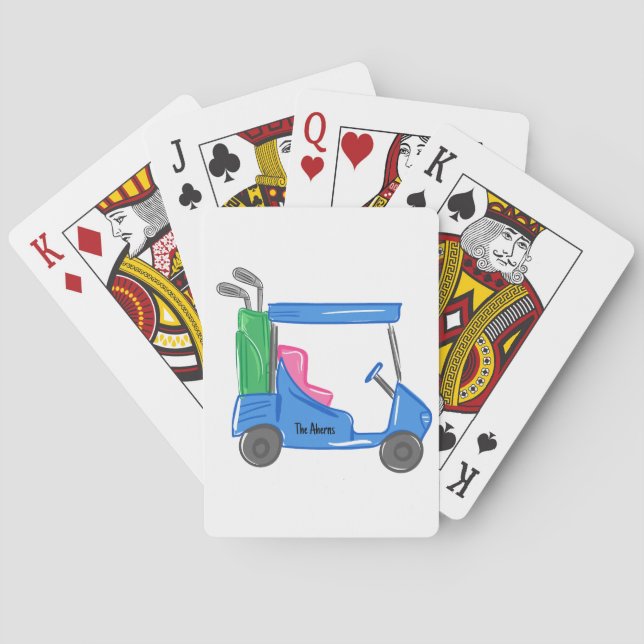 Preppy Blue Personalised Golf Cart Playing Cards (Back)