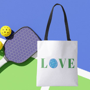 Preppy Blue Pickleball LOVE White Tote Bag